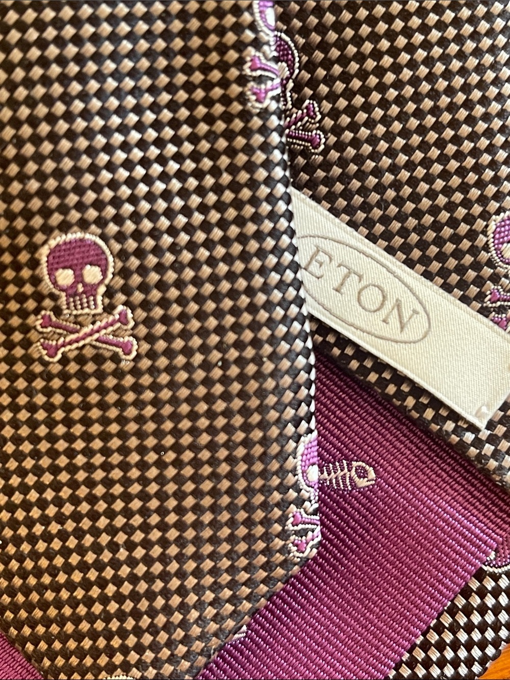 Eton Purple Skull Silk Tie Goth Preppy Rocker Designer Necktie 3.25”